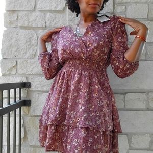Spirit Of Grace Marsala Mustard Mauve Chiffon Mini floral Dress